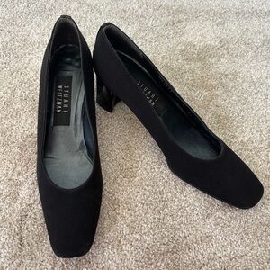 Stuart Weitzman Black Rounded Square Toe Block Heel Formal Professional Business